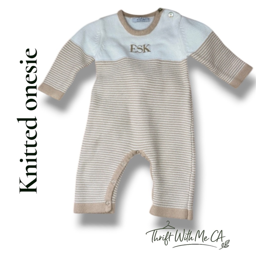 Cream and Tan Striped Kids One Piece